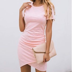 Trendy Pink Ruched Side Sundress